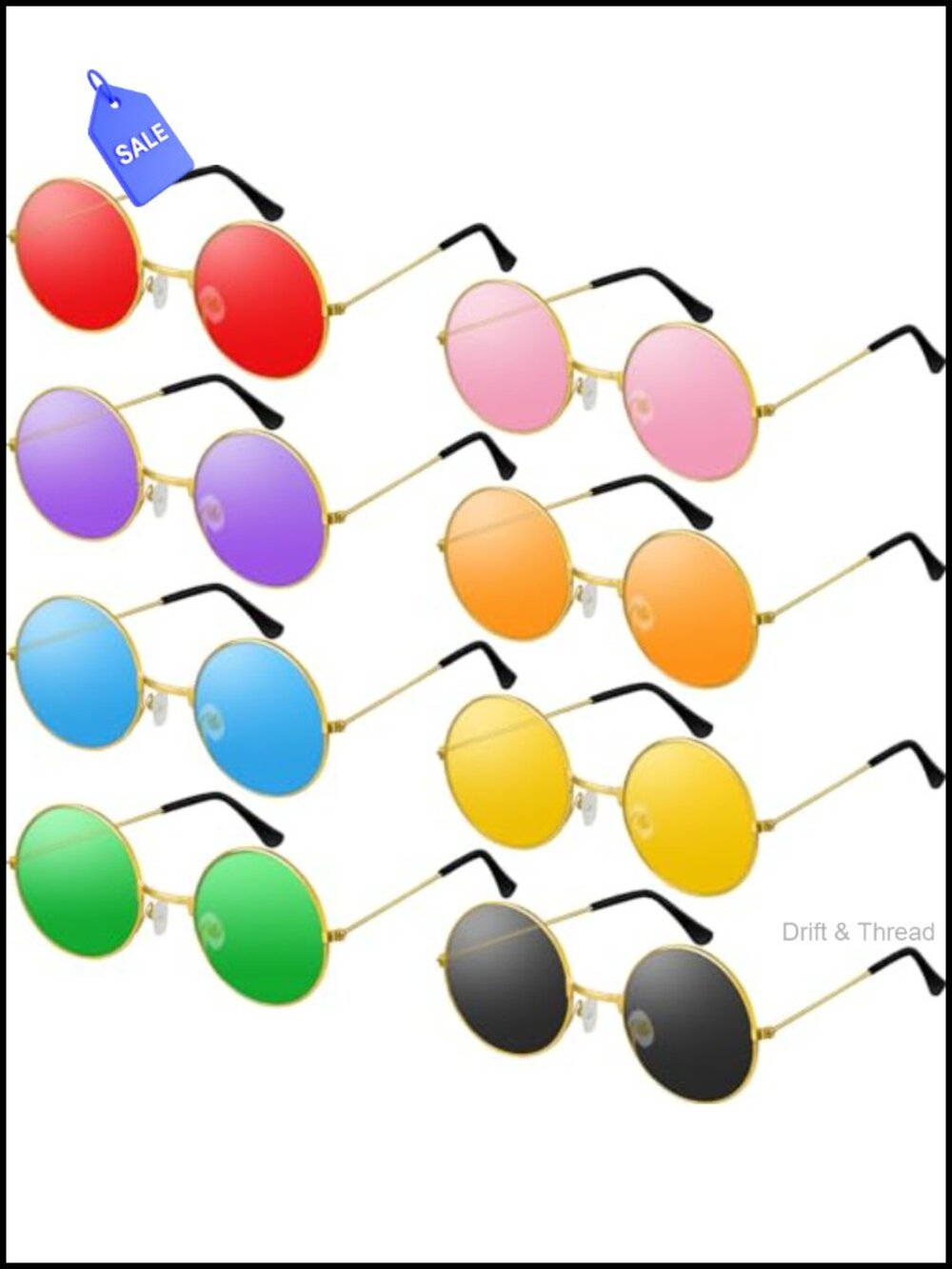 Retro Round Sunglasses 70s 60s Hippie Party Costume Glasses Lightweight